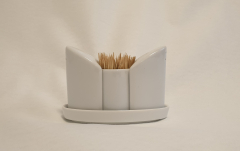 Salt-/Peber-bøsse Sæt i Hvid porcelæn, m/disp. holder til tandstikker, Sukkerstick, e.l.